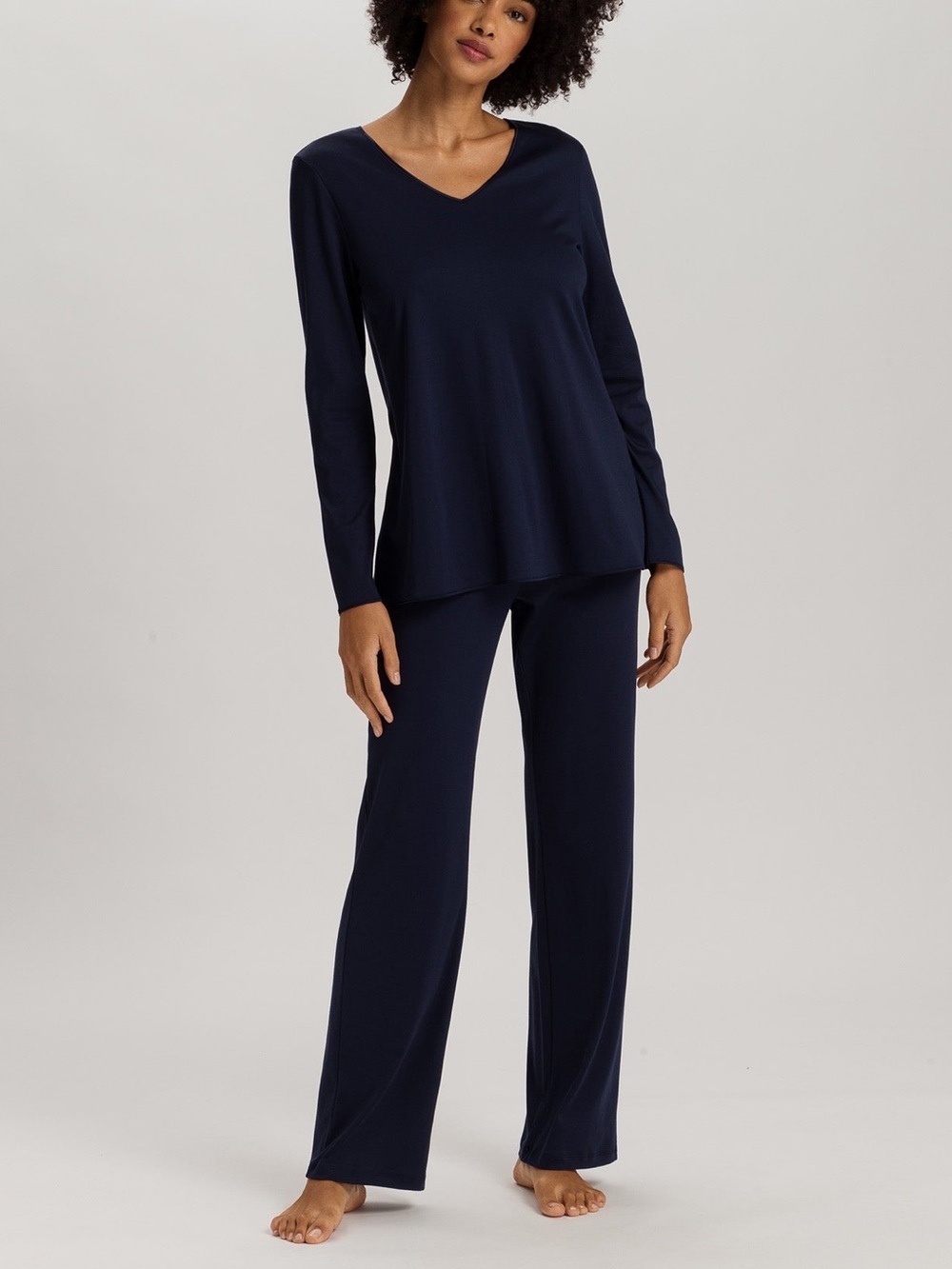 Hanro NWOT Cotton Silk Navy V-Neck Cotton Pajama Set Sz Medium